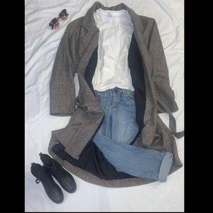 Vintage long wool glen plaid coat
